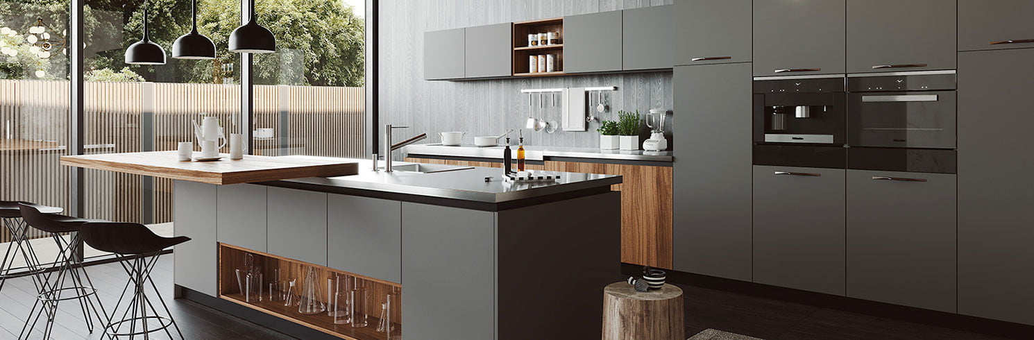 Cocina Moderna Negra y MAdera. Alaia Home reforma cocina o baño en Bilbao o Vitoria