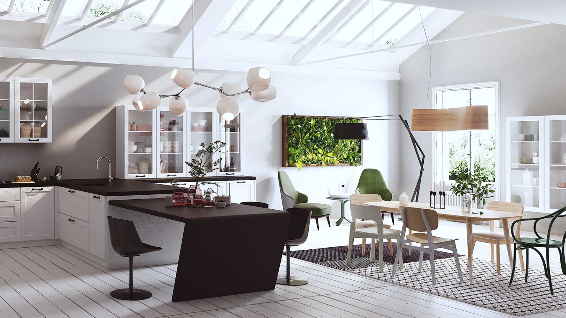 Cocina moderna con acentos de color verde. Alaia Home reforma cocina o baño en Bilbao, Vitoria o San Sebastian