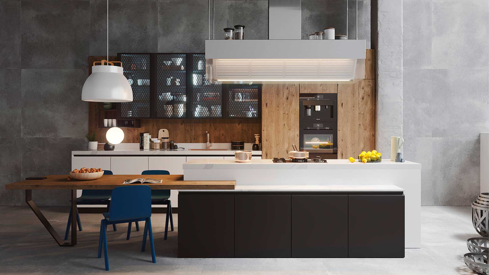 Cocina negra, blanca y madera. Alaia Home reforma cocina o baño en Bilbao, Vitoria o San Sebastian